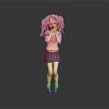 Anime Character With Red Pigtails White Top Dark Blue Skirt And Hands Covering Mouth