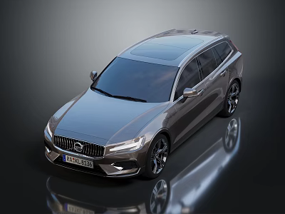 Volvo Silver Station Wagon With Sleek Modern Exterior Design And Reflective Surface 3d model