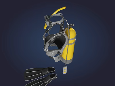 Diving Suit With Harness Yellow Oxygen Tank And Black Flippers For Diving 3d model