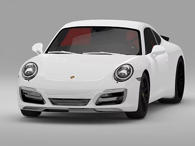 White Porsche Two Door Sports Car With Black Wheels And Red Interior 3d model
