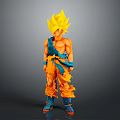 Game and Movie Character With Spiky Yellow Hair Orange Battle Suit Blue Accessories Muscular Standing Pose