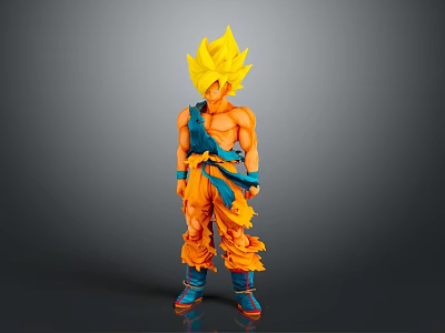 Game and Movie Character With Spiky Yellow Hair Orange Battle Suit Blue Accessories Muscular Standing Pose 3d model