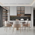 Modern Restaurant Interior with Open Concept Dining Table Chairs Wine Rack and Neutral Lighting 3d model