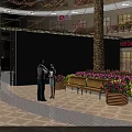 Shopping Mall Hall Featuring Decorative String Lights Store Signs Christmas Tree Flower Decorations And Pedestrians