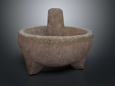 Traditional Stone Mortar and Pestle with Three Legged Base for Household Use 3d model