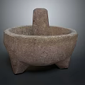 Traditional Stone Mortar and Pestle with Three Legged Base for Household Use