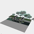 Modern Garden Ornaments With Stone Structures Green Plants And Decorative Steps 3d model