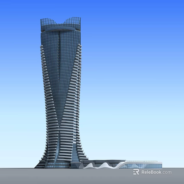 Modern Skyscraper Design With Streamlined Glass Facade And Blue Sky Background 3d model 