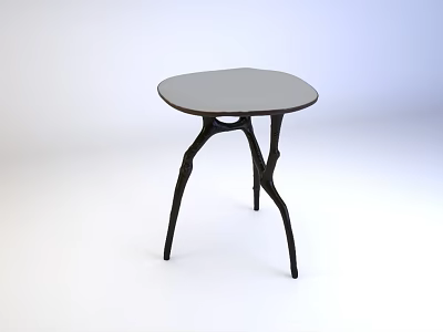 Modern Round Side Table With Light Gray Top And Black Branch Like Legs 3d model