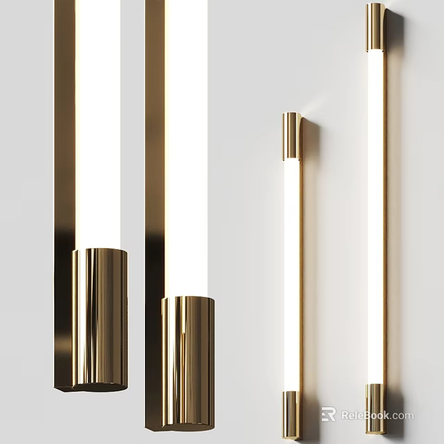 Modern Brass Wall Lights With Long Strip Design Mounted On White Wall 3d model