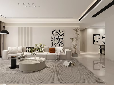 Modern Minimalist Living Room Interior With Soft Neutral Tones Cozy Sofa Set And Elegant Decorations 3d model