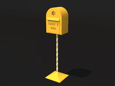 Yellow Santa's Mailbox With Striped Pole And Yellow Base On Black Background 3d model