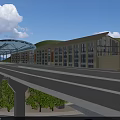 Modern Elevated Station Architecture With Glass Windows Green Roof And Surrounding Trees