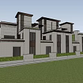 Modern Detached Villa With Contemporary Design White Exterior Green Lawn And Landscaped Garden