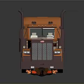 Orange Semi Truck with Large Front Grille Tall Cab Vertical Exhaust and Black Wheels