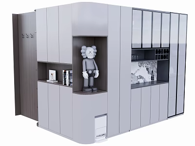 Modern Entryway Cabinet Side Cabinet With Display Shelves Storage Space Gray Finish 3d model
