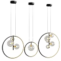 Modern Hanging Chandeliers With Circular Gold Ring And Transparent Glass Bulbs