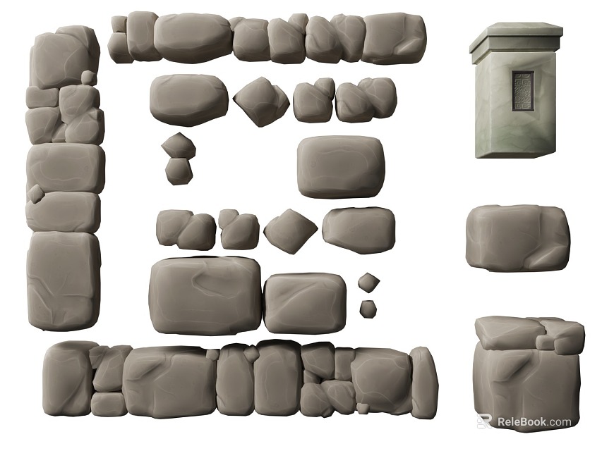 Natural Stone Blocks and Wooden Pieces for Building Construction and Decorative Design 3d model 