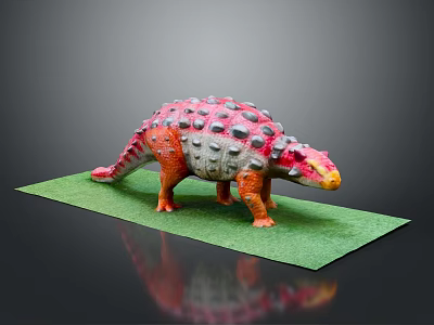 Colorful Dinosaur Toy Model With Red Orange Gray Spikes On Green Mat Reflective Surface 3d model
