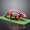 Colorful Dinosaur Toy Model With Red Orange Gray Spikes On Green Mat Reflective Surface