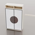 Modern White Wardrobe Design With Round Dark Accent On Doors And Top Shelf
