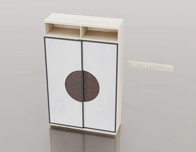 Modern White Wardrobe Design With Round Dark Accent On Doors And Top Shelf 3d model