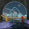 Ancient Style Photo Check In Spot With Circular Blue Arch Willow Branches And Lotus Reflections