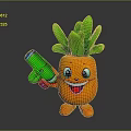 Cute Carrot Plush Toy With Green Leaves Smiling Face And Green Toy Gun