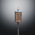 Ancient Metal Weapon With Pointed Top Cylindrical Body Decorative Raised Dots Long Pole