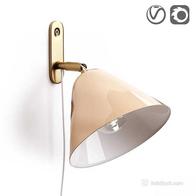 Modern Wall Lamp With Gold Metal Bracket And Beige Conical Shade For Indoor Lighting 3d model 