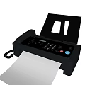 Black Office Fax Machine with Phone Handset Control Panel and Paper Output
