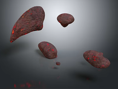 Red Speckled Stone Pieces In Various Sizes Floating On Gray Background 3d model