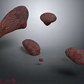 Red Speckled Stone Pieces In Various Sizes Floating On Gray Background 3d model