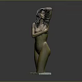 Bronze Woman Sculpture with Long Hair and Elegant Pose on White Marble Pedestal