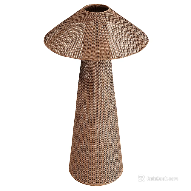 Modern Brown Woven Rattan Floor Lamp With Conical Shade And Natural Design 3d model