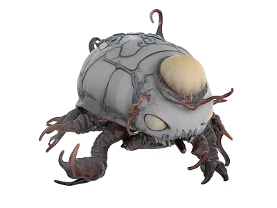 Grotesque Creature Figure With Gray Shell Yellow Round Top And Multiple Legs 3d model