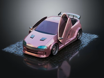 Pink Sporty Car With Scissor Doors Rear Spoiler And Alloy Wheels 3d model