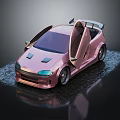 Pink Sporty Car With Scissor Doors Rear Spoiler And Alloy Wheels