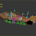 Futuristic Yellow Sci Fi Transport Vehicle With Red Canopy And Glowing Mechanical Parts