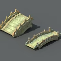 Two Traditional Stone Bridge Models With Ornate Railings And Carved Details