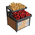 Fresh Red Cherries and Yellow Fruits on Double Layer Wooden Metal Display Stand