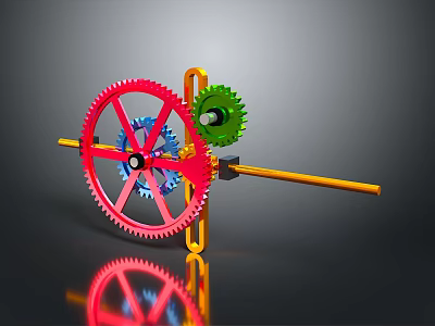 Hardware Tools 3D Model Featuring Colored Gears and Mechanical Transmission Rod Structure 3d model