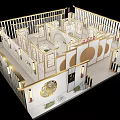 Modern Showroom Interior Design With Gold Frame Partitions Plant Decorations And Lighting Elements