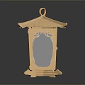 Traditional Wooden Lantern With Carved Patterns Hanging Ring And Square Base 3d model