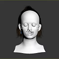 Detailed Game Movie Character 3D Head Model With Top Knot Hairstyle On Dark Background