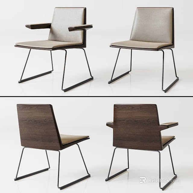 Modern Accent Leisure Chair With Wooden Back Metal Legs And Upholstered Seat Design View 3d model 