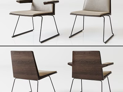 Modern Accent Leisure Chair With Wooden Back Metal Legs And Upholstered Seat Design View 3d model