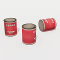 Red Cans With Story Labels Arranged In Three Different Positions