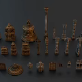 Ornate Traditional Architectural Components With Carved Columns Towers Doors And Stairs