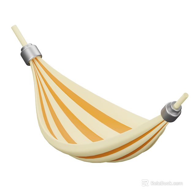 Striped Beige And Orange Hammock With Metal Hooks For Outdoor Relaxation 3d model 